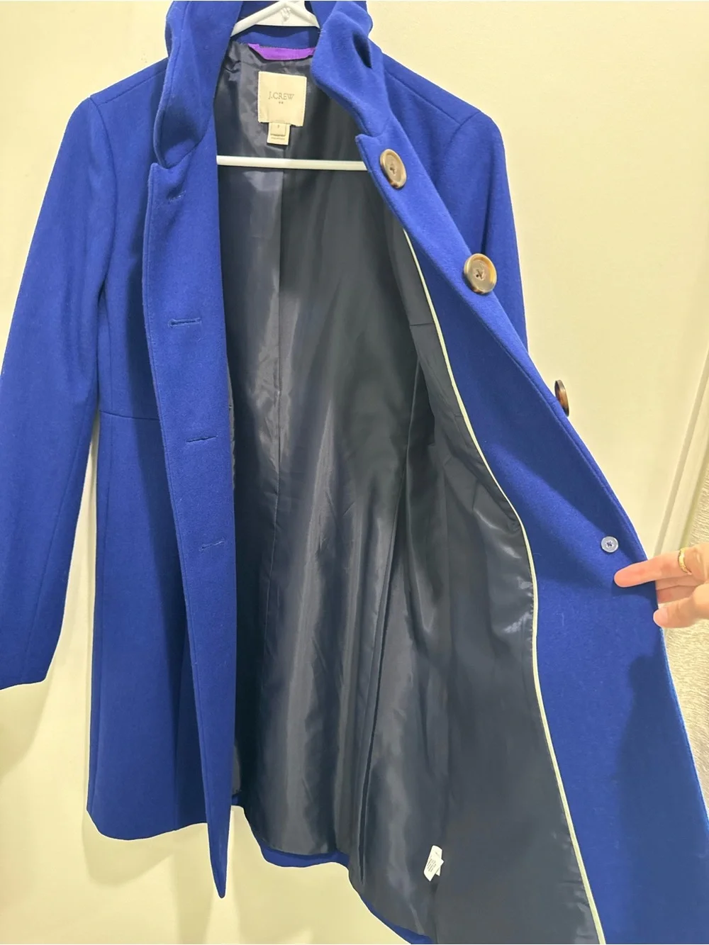 J.Crew City Coat Wool Blend Cobalt Blue Stand Collar Coat Size 2